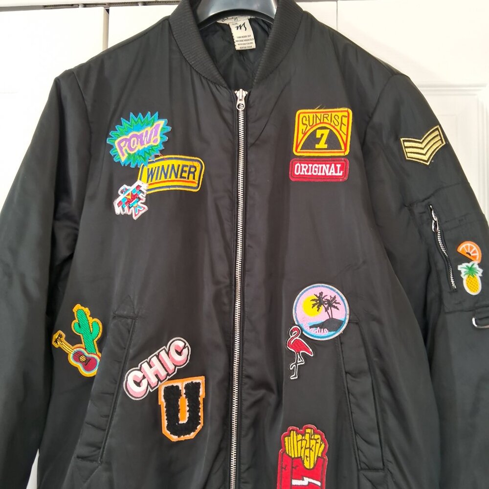 Indigo Rein Bomber Jacket with Patches - 90s trending
